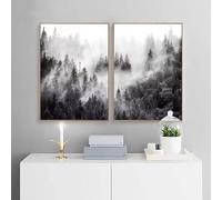 DHHXY Affiches murales Nature Forest Black and White Tree, impressions de paysage de forêt brumeuse, peinture sur toile, décoration murale (60x90cmx2pcs/Gallery Wrap)