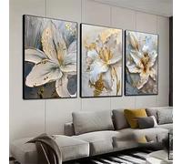 DHHXY Affiches sur toile à motif floral doré et blanc, peinture abstraite de lys, impression d'art mural pour la décoration intérieure de Rome (50 x 70 cm x 3 / sans cadre)