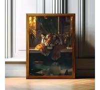 DHHXY Décoration murale extra large avec animaux de salle de bain tendance, tigre dans la baignoire, décoration murale féministe, art numérique, affiche sur toile (35 x 50 cm, sans cadre)