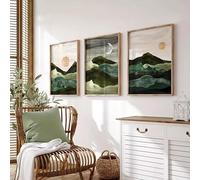 DHHXY Ensemble de 3 pièces, Peinture murale Soleil et Lune, Affiche vintage, Peinture murale Paysage de vallée verte, Peinture de fond (50x70cmx3/Montage galerie)