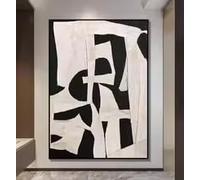 DHHXY Grande peinture à l'huile texturée en noir et blanc, art mural abstrait géométrique moderne pour la décoration du salon, du porche ou de l'entrée (35 x 50 cm/Toile tendue sur châssis)