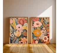 DHHXY Impression sur toile « Bouquet de fleurs bohème », style milieu du siècle, affiches murales florales et végétales astucieuses, décoration moderne pour salon (80 x 120 cm x 2 pièces/sans cadre)