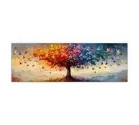 DHHXY Impression sur toile représentant un arbre de vie surdimensionné, motif papillon abstrait multicolore, décoration murale pour salon et chambre à coucher (55 x 155 cm, sans cadre)