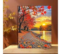 DHHXY Impression sur toile représentant un charmant paysage lacustre - Scène d'automne vibrante avec feuillage coloré et lac serein (60x90cm/Montage galerie)