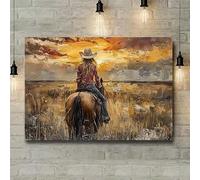 DHHXY Impression sur toile représentant une cowgirl western à cheval, décoration murale créative pour la maison, le bureau ou un café (50 x 70 cm/sans cadre)
