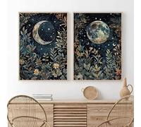 DHHXY Lot de 2 affiches rétro sur le thème de la lune et des plantes, art végétal céleste, impression académique sombre, inspiration Morris, abstrait céleste (80 x 120 cm x 2 pièces/sans cadre)