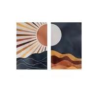 DHHXY Lot de 2 affiches sur toile abstraites géométriques au coucher du soleil, style bohème, avec soleil et lune (30 x 40 cm x 2 pièces, montées sur châssis).