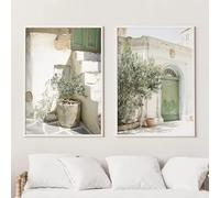 DHHXY Lot de 2 affiches sur toile représentant la ville de Malte et ses oliviers, style minimaliste moderne, décoration murale (50 x 70 cm x 2 pièces/sans cadre)