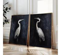DHHXY Lot de 2 affiches sur toile représentant un couple de grues en vol, style rétro, pour une décoration murale moderne dans un salon (60 x 90 cm x 2 pièces/Toile tendue sur châssis).