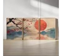 DHHXY Lot de 3 affiches d'art minimalistes et neutres représentant un paysage japonais naturel, avec des fleurs de cerisier, pour la décoration intérieure (75 x 110 cm x 3 / sans cadre)