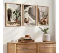 DHHXY Lot de 3 affiches extra larges de plantes en pot de style bohème méditerranéen, style moderne, avec photographie en forme d'arche, décoration murale (60 x 80 cm x 3 / sans cadre)