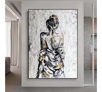 DHHXY Peinture abstraite du visage de la Belle au bois dormant, texture noir et blanc, impression numérique au couteau à palette, décoration murale pour chambre (60x80cm/Gallery Wrap)