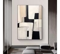 DHHXY Peinture abstraite sur toile noire et beige Avec Cadre Image Sur Toile, Art mural texturé beige minimaliste Impression sur toile texturée Décoration d'intérieur Cadre 60x80cm