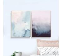 DHHXY Tableau abstrait sur toile, œuvre d'art moderne, impression sur toile et affiche aquarelle pastel, décoration murale pour la maison (50 x 70 cm x 2 pièces/Toile tendue sur châssis)