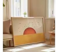 DHHXY Tableau mural Cavans « Vol d'oiseaux jaunes », impression d'art « Soleil orange », art mural Japandi, paysage abstrait, décoration de salon (40 x 60 cm/sans cadre)