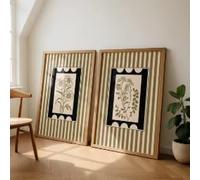 DHHXY Tableau sur toile imprimé d'art végétal, décoration murale florale, impression de fleurs à rayures vertes, décoration pour salon et chambre (40 x 60 cm x 2 pièces/toile tendue sur châssis)