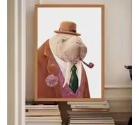 DHHXY Très grand portrait de phoque vintage sur toile, décoration animale amusante, art mural unique, décoration intérieure rétro, impression d'art moderne (35 x 50 cm/châssis entoilé)