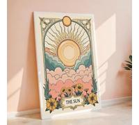 DHHXY @ Vintage Sun Tarot Art Print Retro Flower Wall Decoration Boho Sun and Flower Poster Toile Peinture Décoration De La Maison 30x42cm Sans Cadre