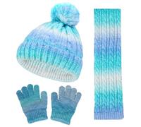 D'hiver Enfant Bonnet avec Cache-Oreille Écharpe Gants 3 en 1, Doublure Intérieure en Polaire Bonnet en Tricot Chaud Élastique Cache-Cou Gants à écran Tactile pour Fille Garçon 3-10 ans