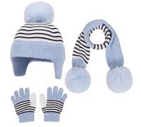 D'hiver Enfant Bonnet avec Cache-Oreille Écharpe Gants 3 en 1, Doublure Intérieure en Polaire Bonnet en Tricot Chaud Élastique Cache-Cou Gants à écran Tactile pour Fille Garçon 3-10 ans