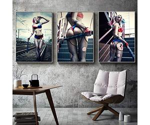 DHLHL 3 pièces Suicide Squad Harley Quinn Affiches de Film et Impressions Joker Femmes Toile Peinture Mur Art Photo pour Salon décor 50x70 cm sans Cadre