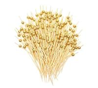 DHliIQQ Lot de 25/100 cure-dents à cocktail en bois, cure-dents décoratifs en bois avec perles dorées pour fruits, desserts, fournitures de fête