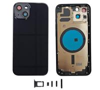 DHLK® Chassis Arriere en Verre + Coque + Tiroir SIM iPhone 13 sans Logo, sans Composants PRÉINSTALLÉS (Noir)