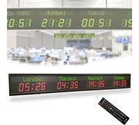 DHMYYXGS Horloge Murale Numérique LED pour Hôtel,Affichage Heure à 5 Villes,Fuseaux Horaires Mondiaux,Horloge Numérique LED Couleur Multi-fuseaux Horaires,pour Hôtel Et Aéroport,4City