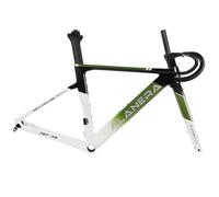 DHNCBGFZ Cadre De Vélo De Route 700C 47/51/54/56/58 Cm Cadre De Course en Carbone Freins À Disque Axe Traversant F12 X 100 Mm R12 X 142 Mm Fourche Guidon en Fibre De Carbone(Green White,58CM)