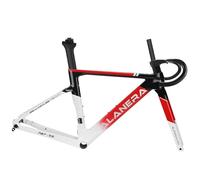 DHNCBGFZ Cadre De Vélo De Route 700C 47/51/54/56/58 Cm Cadre De Course en Carbone Freins À Disque Axe Traversant F12 X 100 Mm R12 X 142 Mm Fourche Guidon en Fibre De Carbone(White Red,51CM)