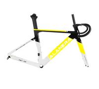 DHNCBGFZ Cadre De Vélo De Route 700C 47/51/54/56/58 Cm Cadre De Course en Carbone Freins À Disque Axe Traversant F12 X 100 Mm R12 X 142 Mm Fourche Guidon en Fibre De Carbone(Yellow White,56CM)