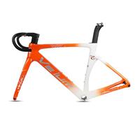 DHNCBGFZ Cadre De Vélo Route en Carbone 700C Freins À Disque 45/47/49/52/54 Cm Axe Traversant 12 X 100 Mm/12 X 142 Mm Cadre De Course Anti-Vent Acheminement Interne avec Guidon(Orange White,47cm)