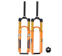 DHNCBGFZ Fourche À Suspension Pneumatique VTT 26/27,5 Pouces Débattement De 120 Mm Frein A Disque 1-1/8" Tube Droit Vélo Fourche Verrouillage Manuel QR 9MM(Orange Gold,26inch)