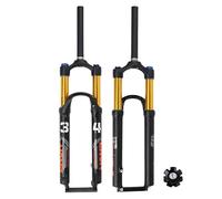 DHNCBGFZ Fourche À Suspension Pneumatique VTT 26/27,5 Pouces Débattement De 120 Mm Frein A Disque 1-1/8" Tube Droit Vélo Fourche Verrouillage Manuel QR 9MM(Black Gold,26inch)
