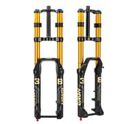 DHNCBGFZ Fourche À Suspension Pneumatique VTT 27,5 Pouces Axe Traversant Boost Fourche Avant À Double Épaulement Débattement 180/200 Mm 1-1/8 Droite pour XC/AM/DH(Black Gold,Travel 180mm)