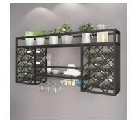 DHNDSDP Casier à Bouteilles Mural avec Porte-Verres Cadre en Fer avec Finition Laquée Étagère à Vin Commerciale avec Range Bouteille Moulé en Une Seule Pièce avec Garde-Corps(Black,50.4x9.8x24)