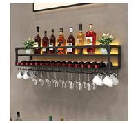 DHNDSDP Casier à Bouteilles Mural avec Porte-Verres Inversé Structure en Fer Forgé Conception Deux Niveaux Range Bouteille de Bar Grand Espace Rangement Construction Monobloc(Black,47.2x9.8x10.6)