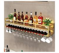 DHNDSDP Casier à Bouteilles Mural avec Porte-Verres Inversé Structure en Fer Forgé Conception Deux Niveaux Range Bouteille de Bar Grand Espace Rangement Construction Monobloc(Gold,39.4x9.8x10.6)
