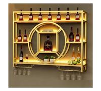 DHNDSDP Casier à Bouteilles Muraux avec Porte-Verres Inversés Range Bouteille en Fer Forgé H80 Cm (31,5") Design Géométrique Finition Thermolaquée Construction Monobloc Grande(Gold,47.2x7.9x31.5)