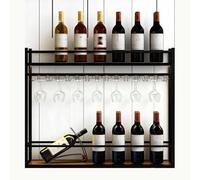 DHNDSDP Casier à Bouteilles Noirs 2 Niveaux avec Porte-Verres Inversés H80 Cm (31,5") Finition Laquée Conception Murale Range Bouteille Tubes en Acier Renforcé Construction(39.4x7.9x31.5)