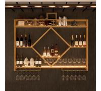 DHNDSDP Casier à Vin Mural avec Éclairage LED Finition Noir et Or Porte-Verres Inversé Étagères de Bar Style Industriel Géométrique en Losanges H80 Cm (31,5") Côtés en Maille(Gold,39.4x5.9x31.5)