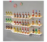 DHNDSDP Casiers à Bouteilles Trois Niveaux L120cm (47,2") avec Support Verres Inversé Design Géométrique Range Bouteille Éclairés Mural Fer Forgé Disponible en Couleurs(White)