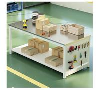 DHNDSDP Établi Double Couche en Table INOX avec Panneau Perforé Station d'emballage Tables de Travail Étagère 3 1 Plan Prolongé Grande Capacité Rangement Structure Acier Renforcé