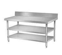 DHNDSDP Établi en Acier Table INOX à Trois Niveaux avec Dosseret Tables de Travail Cuisine Pieds Réglables Étagères Renforcées Montants Épaissis Traverses Plan Croisées