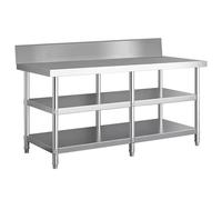 DHNDSDP Établi en Acier Table INOX avec Dosseret Tables de Travail Cuisine 3 Niveaux 6 Pieds Renfort Triangulaire Réglables Montants Renforcés Étagères Épaissies Capacité Charge