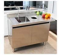 DHNDSDP Établi en Acier Table INOX avec Évier Intégré Tables de Travail Cuisine Évacuation Gauche Grand Espace Rangement Robinet Arrivée d'eau L' Poste Qualité