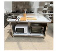 DHNDSDP Établi en Table INOX à Deux Niveaux avec Rebords Tables de Travail Semi-fermé pour Pieds Réglables Grand Espace Rangement Étagères Renforcées Joints sans Soudure Armoire Commerciale