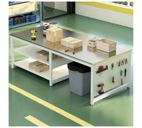DHNDSDP Table INOX Trois Niveaux Station d'emballage Tables de Travail Panneau Perforé Plan Prolongé Cadre en Acier Renforcé Étagères Grande Capacité Rangement Charge Élevée
