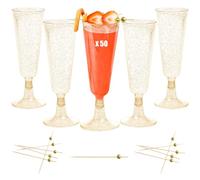 Dhnvcud 50 Pièces Flûtes à Champagne Transparent, Verres à Champagne en Plastique Élégantes Reutilisables, 150ml Gobelet Verre à Bière Vin Cocktail pour Fêtes, Mariages, Noël