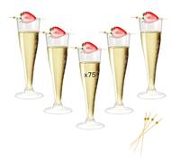 Dhnvcud 75 Pièces Flûtes à Champagne Transparent, Verres à Champagne en Plastique Élégantes Reutilisables, 135ml Gobelet Verre à Bière Vin Cocktail pour Fêtes, Mariages, Noël